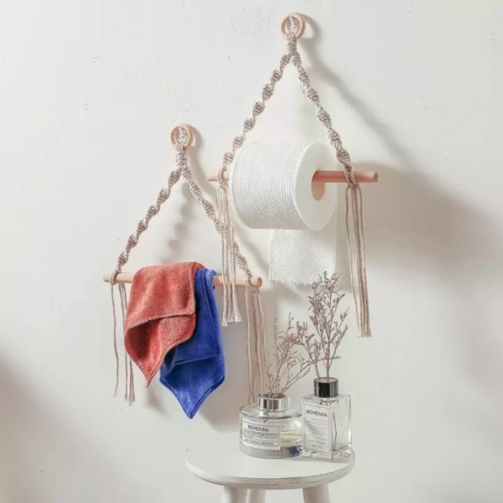 New! Macrame Towel Toilet Paper Holder - Picture 3 of 7